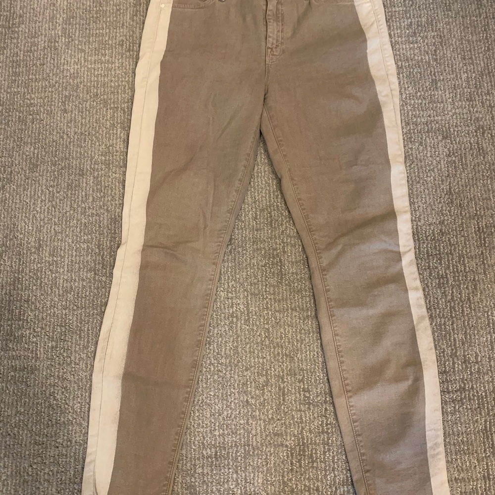 MOTHER Beige Ankle Cropped Jeans with Cream Side Stripe - Picture 8 of 8